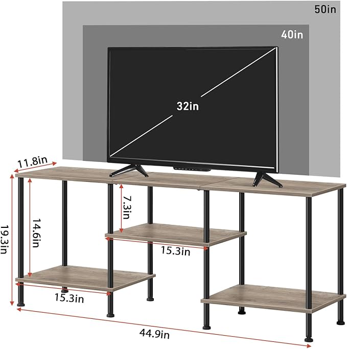 OYEAL 50 inch TV Stand for Living Room Farmhouse Entertainment Center with Storage Shelves 3 Tier TV Console Table Media Cabinet for 50 43 40 32 Inch TV, Rustic Grey