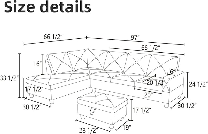 Leather Sectional Couch, Modern L Shaped Couches for Living Room, Comfy 4 Seat Modular Sectional Sofa with Ottoman Storage for Bedroom Apartment, Red