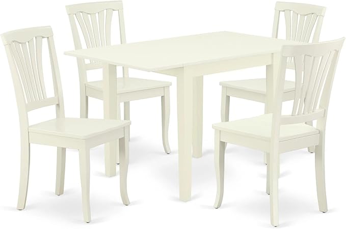 East West Furniture NDAV5-LWH-W 5 Piece Dining Room Table Set Includes a Rectangle Dining Table with Dropleaf and 4 Wood Seat Chairs, 30x48 Inch, Linen White