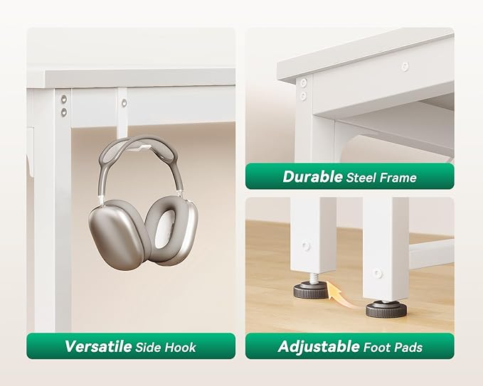 Coleshome 71 Inch Computer Desk with USB Ports, Large Office Desk, Long Study Student Writing Desk, White
