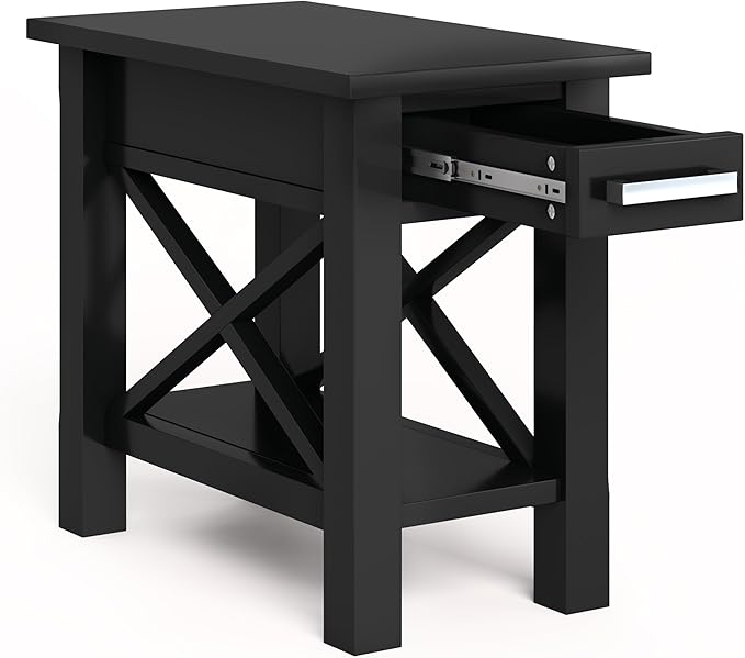 SIMPLIHOME Kitchener SOLID WOOD 14 inch Wide Rectangle Contemporary Narrow Side Table in Black for the Living Room and Bedroom