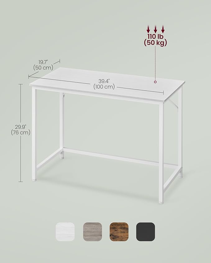 VASAGLE Computer Desk, Office Work Desk, 19.7 x 39.4 x 29.9 Inches, for Study, Bedroom, Home Office, Living Room, Maple White and Cloud White ULWD041W44