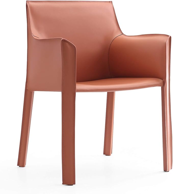 Manhattan Comfort Paris 8-Piece Leather Dining Chair and Armchair Set, Upholstered in Luxurious Saddle Material, Metal Frame, Ideal for Industrial and Coastal Homes, No Assembly, Clay