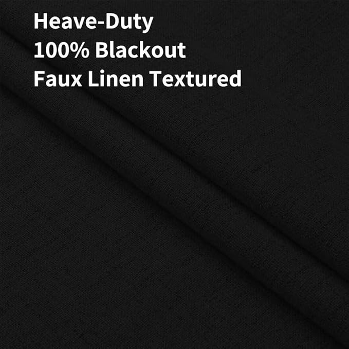 Joydeco Natural Linen Curtains 96 inch Length 2 Panels Set Burg 100% Blackout Patio Door Curtain Room Darkening Sliding Door Curtains Thermal Insulated Back tab Rod Pocket(105x96 inch, Black)