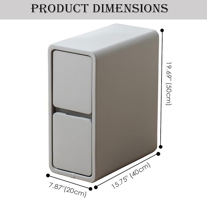 Narrow Nightstand, Solid Wood Night Stand for Small Spaces, Couch, Gray Color 7.87in Wide
