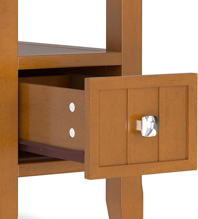 SIMPLIHOME Acadian 14-inch Wide Narrow End Table with Drawer and Open Shelf in Light Golden Brown for Living Room or Bedroom