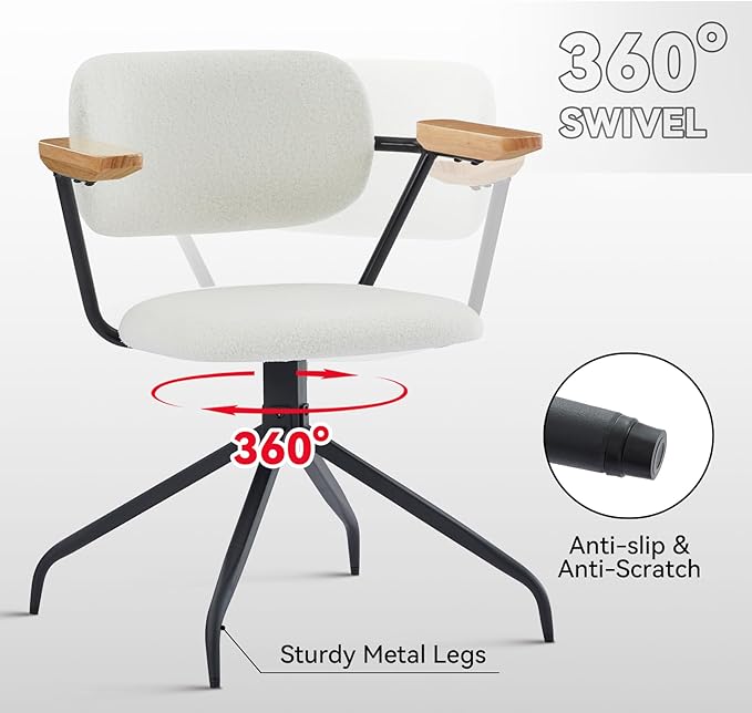 Modern Swivel Dining Chairs Set of 2 with Arms,Upholstered Comfortable Dining Room Chairs, Wooden Armrests & Sturdy Metal Frame, Stylish Kitchen & Dining Table Chairs for Modern Décor