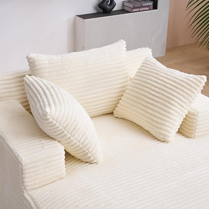 Oversized Chaise Daybed Lounge Sleeper Chair Sofa Bed Indoor, Fluffy Corduroy Upholstered Sleeper Recliner Sofabed Extra Wide Full Foam Cloud Sofabed W/3 Pillows for Home/Apartment Living Room Bedroom