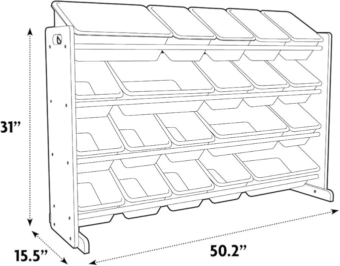 Humble Crew Extra-Large Toy Organizer with 20 Plastic Bins – Grey/White Storage Rack with 4-Tier Shelves, Anti-Tip Safety, for Kids’ Rooms, Playrooms, Nurseries & Classrooms