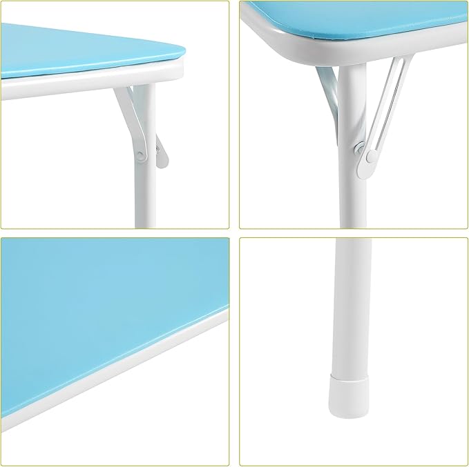VECELO Folding Activity Table and Chairs 5 Pcs, Portable, with Ultra Soft Padded Cushion, 5 Piece Set, Baby Blue
