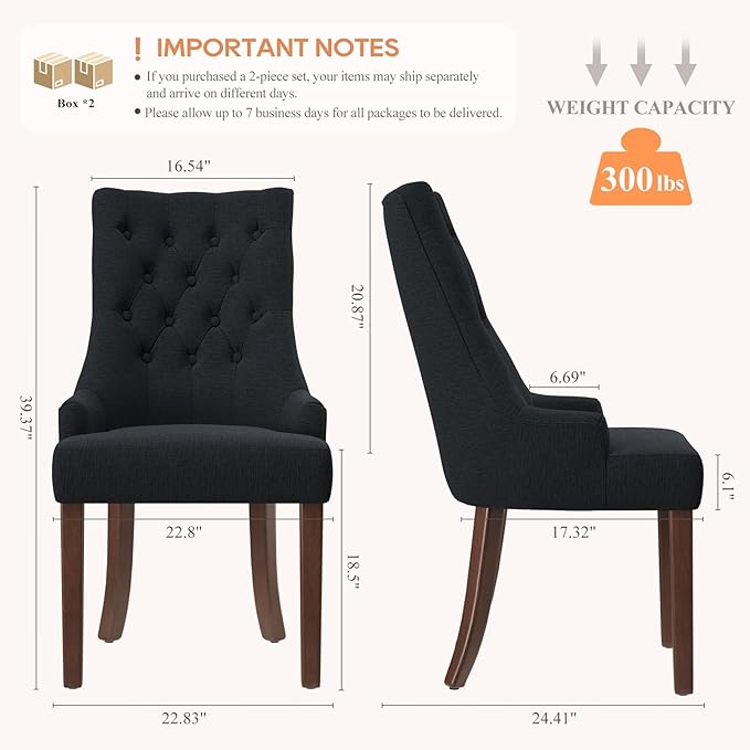 COLAMY Wingback Upholstered Dining Chairs Set of 4, Fabric Side Dining Room Chairs with Tufted Button, Living Room Chairs for Home Kitchen, Black