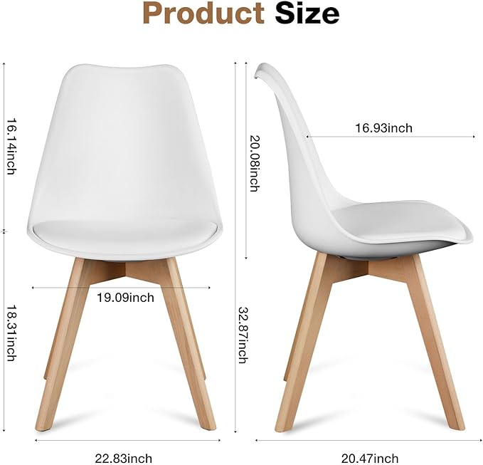 OLIXIS Set of 4 Dining Kitchen Mid-Century Modern Chairs with Wood Legs and PU Leather Cushion for Living Room Bedroom Outdoor Lounge, White