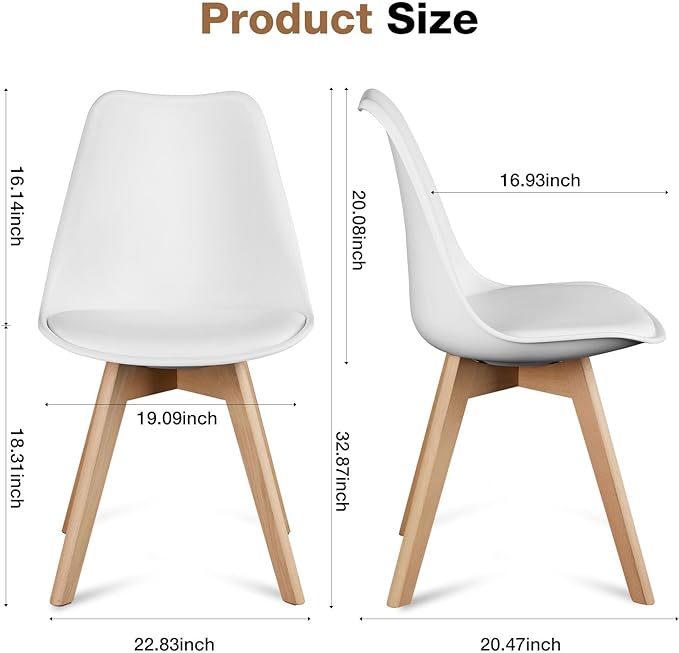 OLIXIS Set of 4 Dining Kitchen Mid-Century Modern Chairs with Wood Legs and PU Leather Cushion for Living Room Bedroom Outdoor Lounge, White