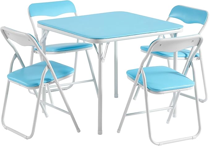 VECELO Kids Folding Activity Table and Chairs 5 Pcs Set, Portable, with Ultra Soft Padded Cushion, Light Blue