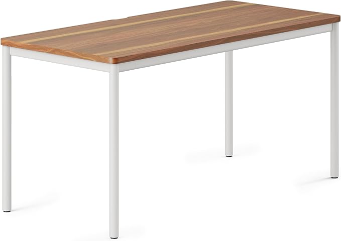Branch Daily Desk - Functional at Home Office Desk with Effortless Assembly, Timeless Design, Rounded Corners, and Built-in Cable Notch - 58” W x 27” H x 24” D - Walnut - White