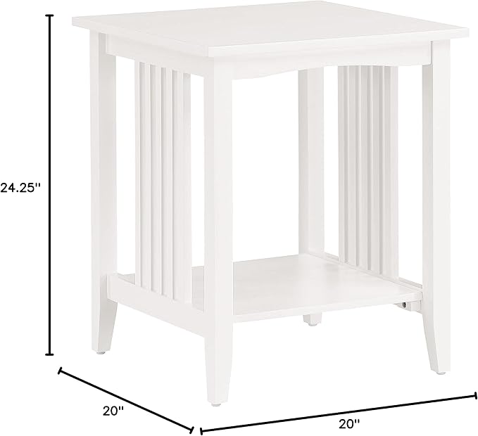 OSP Home Furnishings Sierra Side Table with Lower Storage Shelf and Mission Style Side Panels, White