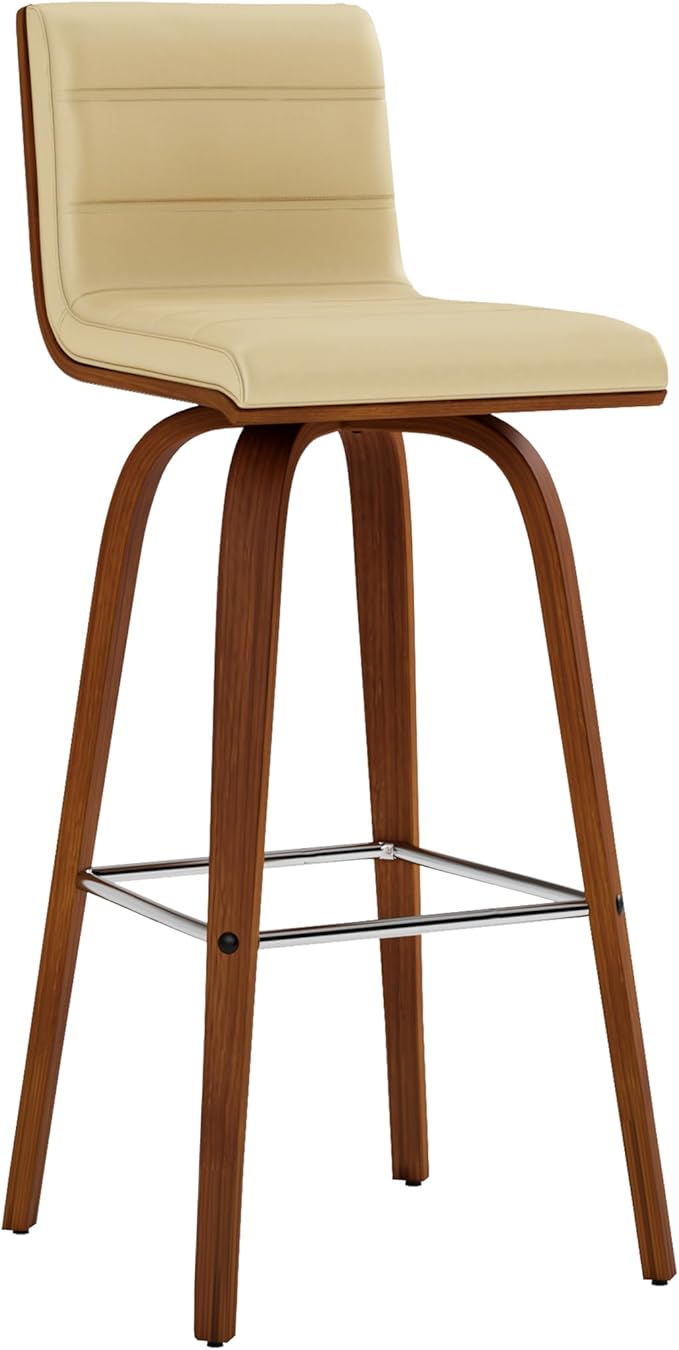Vienna 30" Swivel Bar Stool in Walnut Wood Finish with Cream Faux Leather - Set of 3