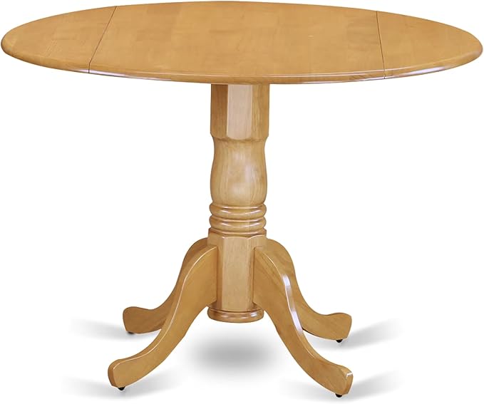 East West Furniture DMVA3-OAK-W 3 Piece Dinette Set for Small Spaces Contains a Round Dining Table with Dropleaf and 2 Dining Room Chairs, 42x42 Inch, Oak