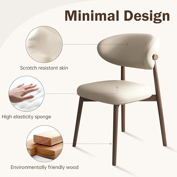 Upholstered Dining Chairs Set of 2,Mid Century Modern Kitchen Chairs with Back and Wood Frame,Faux Leather Dinner Chairs (Light Khaki + Light Walnut Legs, Set of 2)