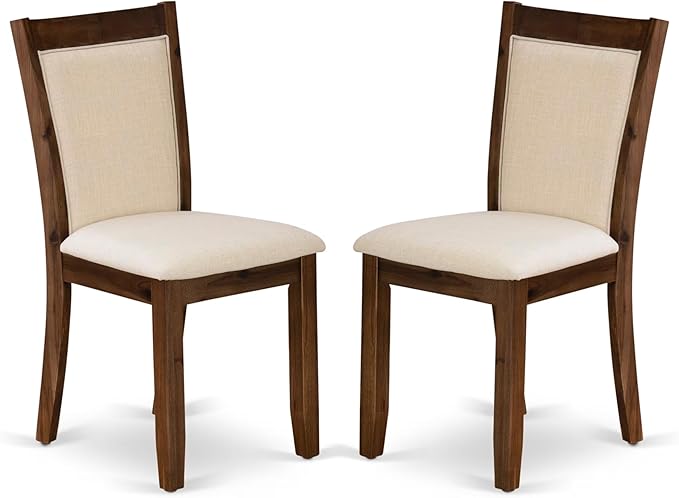 East West Furniture DLMZ3-AWA-32 3 Piece Kitchen Table Set for Small Spaces Consist of a Round Wooden Table with Dropleaf and 2 Upholstered Parson Chairs, 42x42 Inch, Antique Walnut