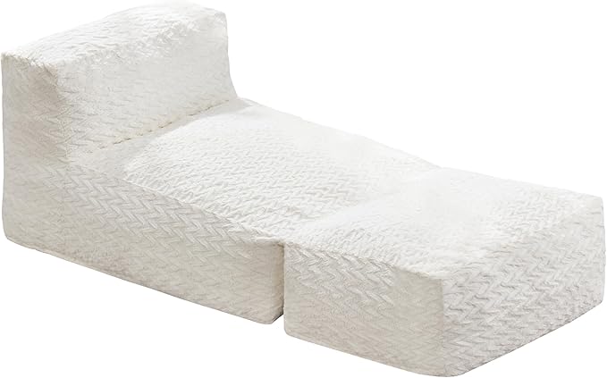 Hobestluk Bean Bag Chair Big Bean Bag Lounger for Adults Bean Bag Couch with Memory Foam Filled for Living Room, Bedroom or Balcony (Chevron Plush White)