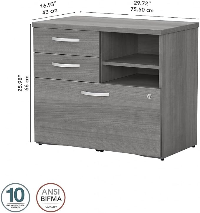 Bush Business Furniture Studio C Office Storage Cabinet with Drawers and Shelves in Platinum Gray, Organization for Home or Professional Workspace