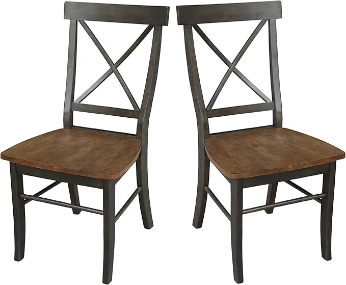Set of Two X-Back Dining Chairs, Hickory/Washed Coal