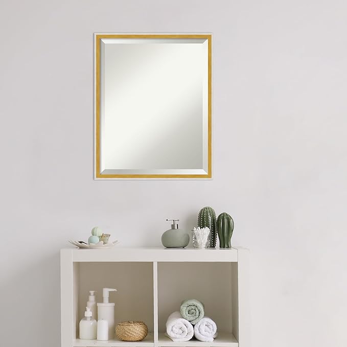 Amanti Art White Bathroom Mirror for Over Sink, 21x17 Paige White Gold Rectangle Vanity Mirror, Small Modern Contemporary Wood Frame, Hangs Horizonally and Vertically, Bathroom Wall Decor, Beveled