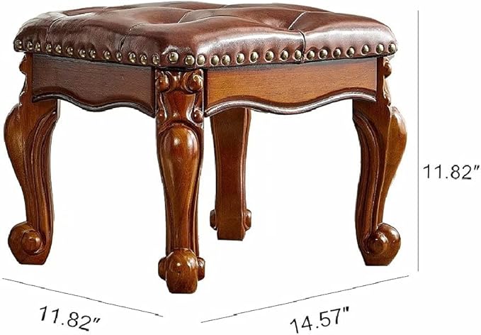 Foot Stool Ottoman with Microfiber Leather Cushion Footrest Sofa Stool for Hallway, Foyer, Living Room, Bedroom, Simple Assembly (Brown)