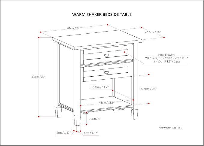 SIMPLIHOME Warm Shaker SOLID WOOD 24 Inch Wide Transitional Bedside Nightstand Table in White, For the Living Room and Bedroom