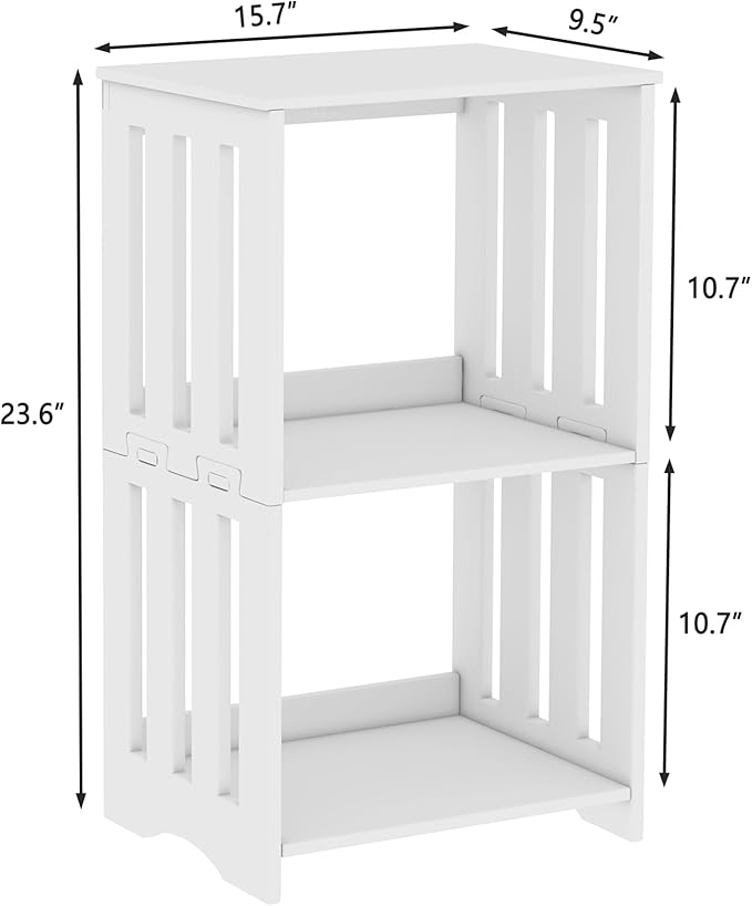 3-Tier End Table Night Stand Set of 2, White Side Table Small Bookshelf Bedside Table for Bedroom, Living Room, Office, Bathroom