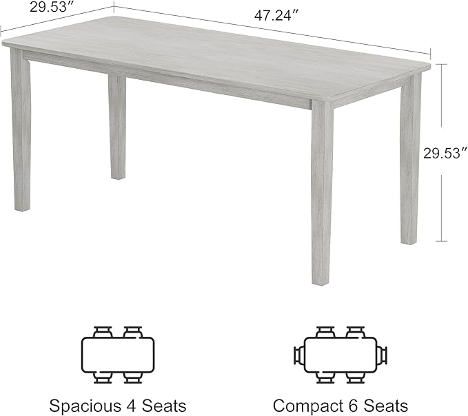 Solid Wood Dining Table, Part of Dining Table Set, Mix and Match Table, Chairs Sold Separately for Dining Room, Kitchen, Grey