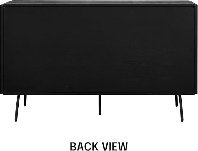 NTC MOSSIC Modern Sideboard with 3 Doors, Natural Rattan Storage Cabinet, Buffet with Metal Legs, Boho Accent Cabinet for Living Room, and Entryway, Effortless Assembly - Burnt Black