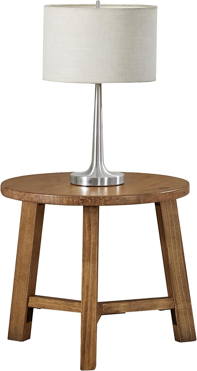 Alaterre Furniture Side Table - Newbury Collection 20-Inch Round End Table or Nightstand - Solid Wood Farmhouse Accent Furniture (Pecan Finish)