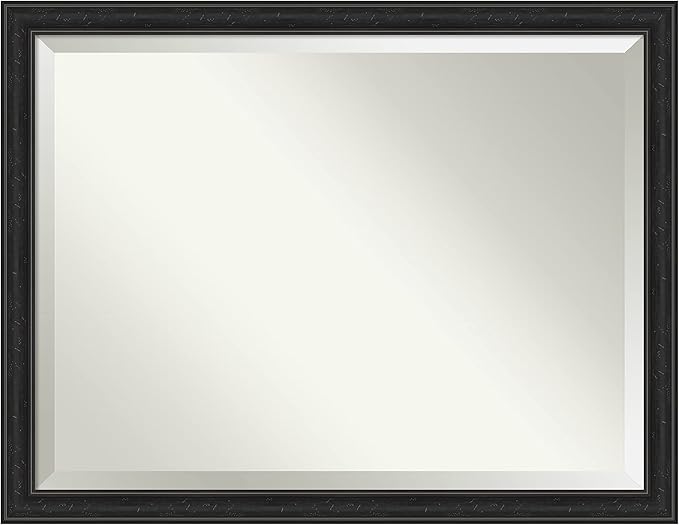 Amanti Art Black Bathroom Mirror for Over Sink, 34x44 Shipwreck Black Narrow Rectangle Vanity Mirror, X-Large Rustic Farmhouse Frame, Hangs Horizonally and Vertically, Bathroom Wall Decor, Beveled