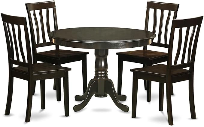 East West Furniture HLAN5-CAP-W 5 Piece Dining Table Set for 4 Includes a Round Kitchen Table with Pedestal and 4 Kitchen Dining Chairs, 42x42 Inch, Cappuccino