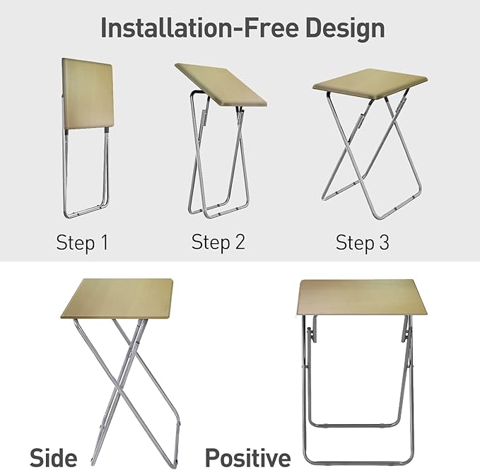 Garden 4 you Tv Trays, Folding Tray Table, Dinner Tray Table with No Assembly Required&Sturdy, Foldable Snack Eating Trays Table for Living Room, 15 x 18.9 x 26 in(Natural,2PC)