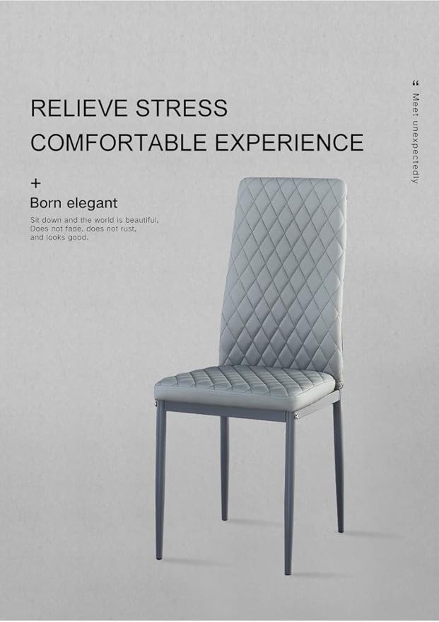JT Modern Minimalist Dining Chair Fireproof Leather Sprayed Metal Pipe Diamond Grid Pattern Restaurant Home Conference Chair Set of 4 Or 6 (6, Light Gray)
