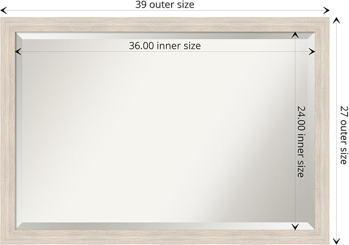 Amanti Art White Bathroom Mirror for Over Sink, 27x39 Hardwood White Wash Narrow Rectangle Vanity Mirror, Large Rustic Farmhouse Wood Frame, Hangs Horizonally and Vertically, Bathroom Wall Decor