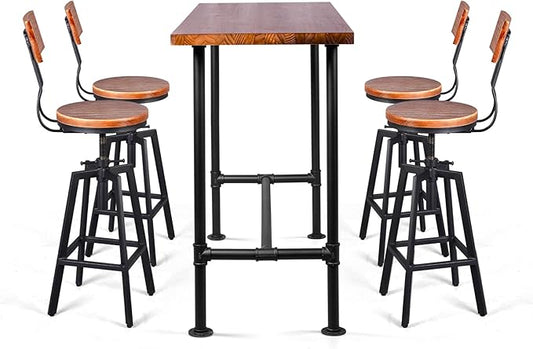 5 Pieces Industrial Dining Table Set Rustic Rectangular High Pub Table with Chairs Farmhouse Meeting Computer Desk and Stools for Office