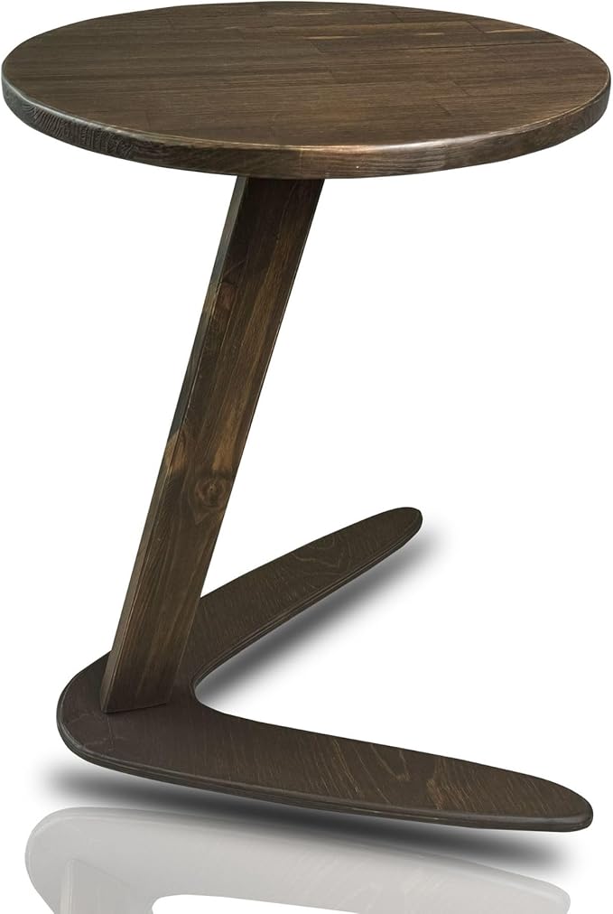 C-Shaped Handmade Solid Wood End Table, Side Table for Couches, Sofa Tables Slide Under Couch for Living Room, Over Couch TV Tray Table for Small Spaces (Medium, Dark Walnut)
