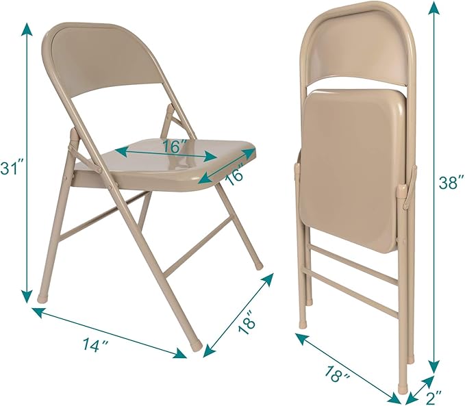 VECELO Metal Folding Chairs 4 Pack, Double Hinged Steel Frame Easy Foldable&Stackable for Office Kitchen Dinning Wedding Patio and Garden
