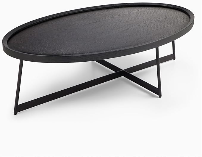 Modern Coffee Table, Oval Wood Coffee Tables Center Table with Metal Leg for Living Room, 47 Inch Table Accent Furniture (Oval Coffee Table, Black)