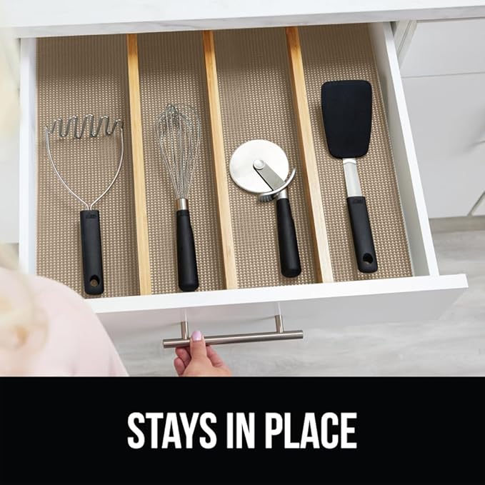 GORILLA GRIP powerGRIP Drawer Shelf and Cabinet Liner, Thick Strong Hold, Non-Adhesive Liners Protect Kitchen Cabinets and Cupboard, Bathroom Drawers, Easy Install, Breathable Mat, 17.5" x30', Beige