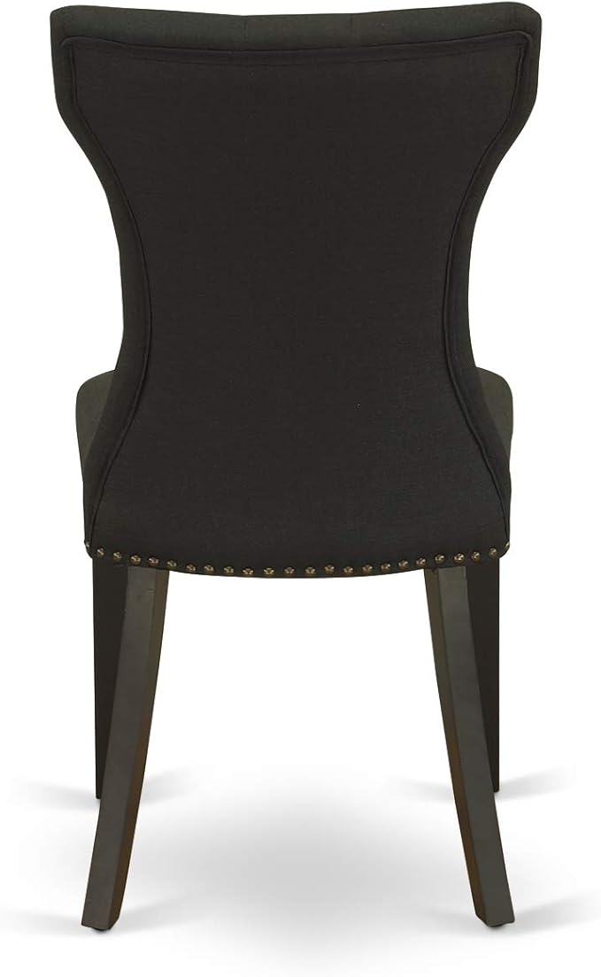 East West Furniture ESGA3-BCH-24 3 Piece Kitchen Table Set for Small Spaces Contains a Round Dining Room Table with Pedestal and 2 Black Linen Fabric Padded Chairs, 30x30 Inch, Black & Cherry