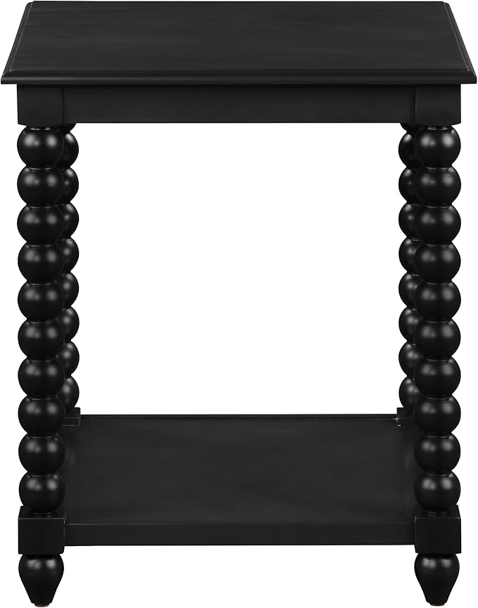 OSP Home Furnishings Elise Cottage Style Table with Spindle Legs, Open Storage Shelf, End Table, Black Finish