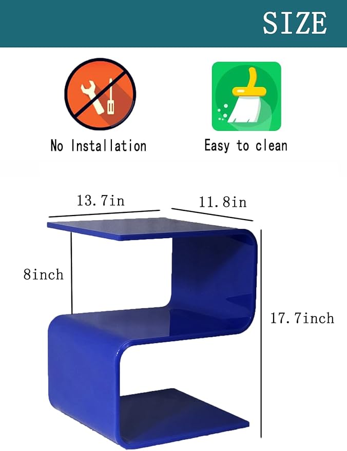 Acrylic Side Table,17.7" H S-Shaped end Table for Living Room,Clear Nightstand,Bedside Table for Bedroom,Used for The Bathroom Storage Table