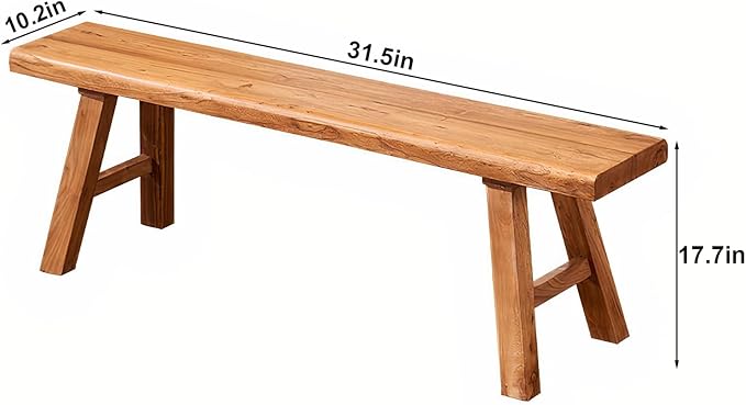 Wooden Bench Indoor – Rustic Farmhouse Narrow Entryway Bench with Slim Skinny Design, Natural Solid Wood, Perfect for Dining Room, Bedroom, or End of Bed, 31.5in Length