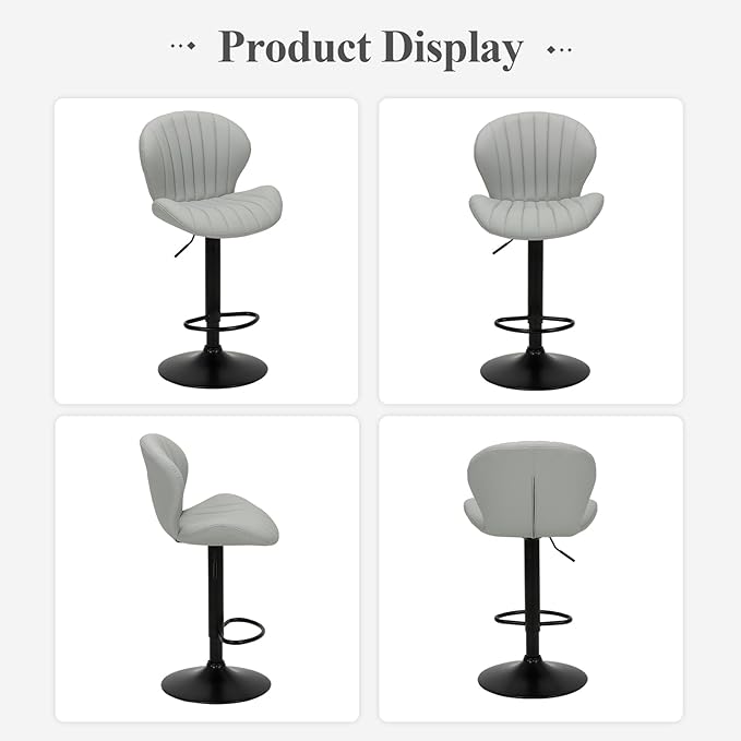 COLAMY Bar Stools Set of 4, Modern Swivel Bar Chairs, Adjustable Faux Leather Upholstered Barstools Counter Height with High Backrest for Bar, Kitchen Island, Dining Room, Grey