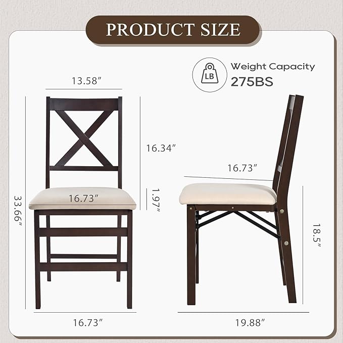 COLAMY Folding Dining Chairs Set of 4 – Beige Upholstered Wooden Dining Room Chairs for Kitchen & Small Spaces, Mid Century Modern Design, Space-Saving, No Assembly Required